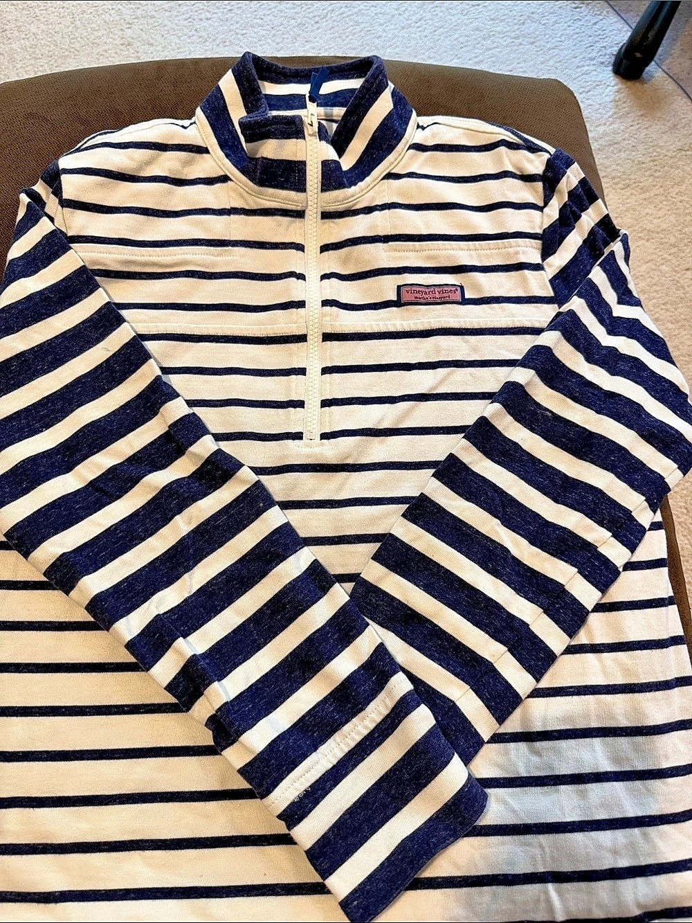 Vineyard Vines Saltwater Stripe Quarter-Zip Blue & Cream Small